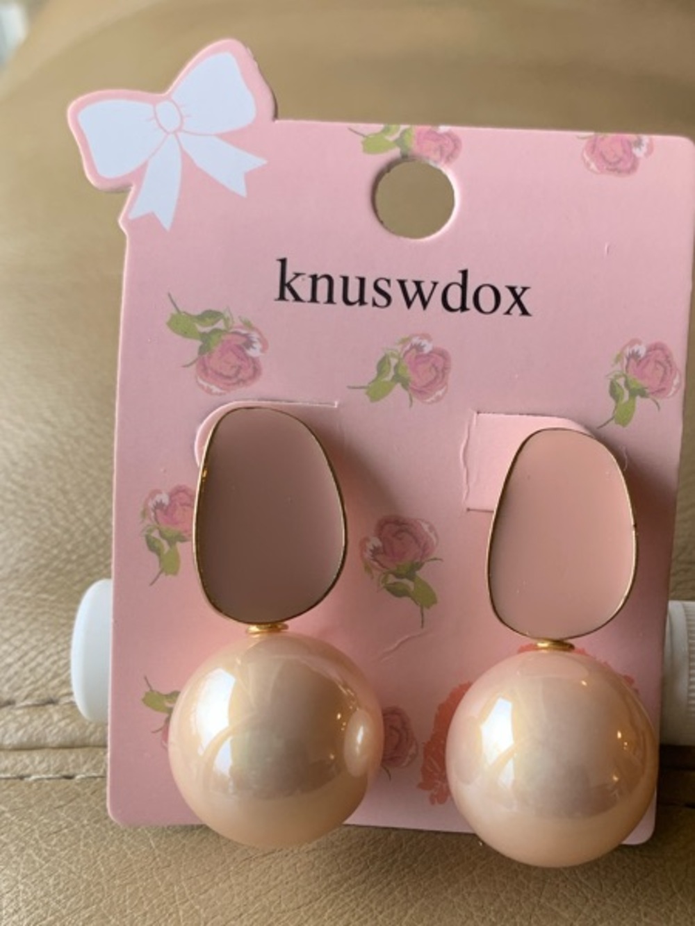 Pink Pearl Drop Earrings - Picture 3 of 6